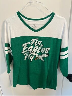 Fanatics Green & White 'Fly Eagles Fly' V-Neck Long Sleeve Top